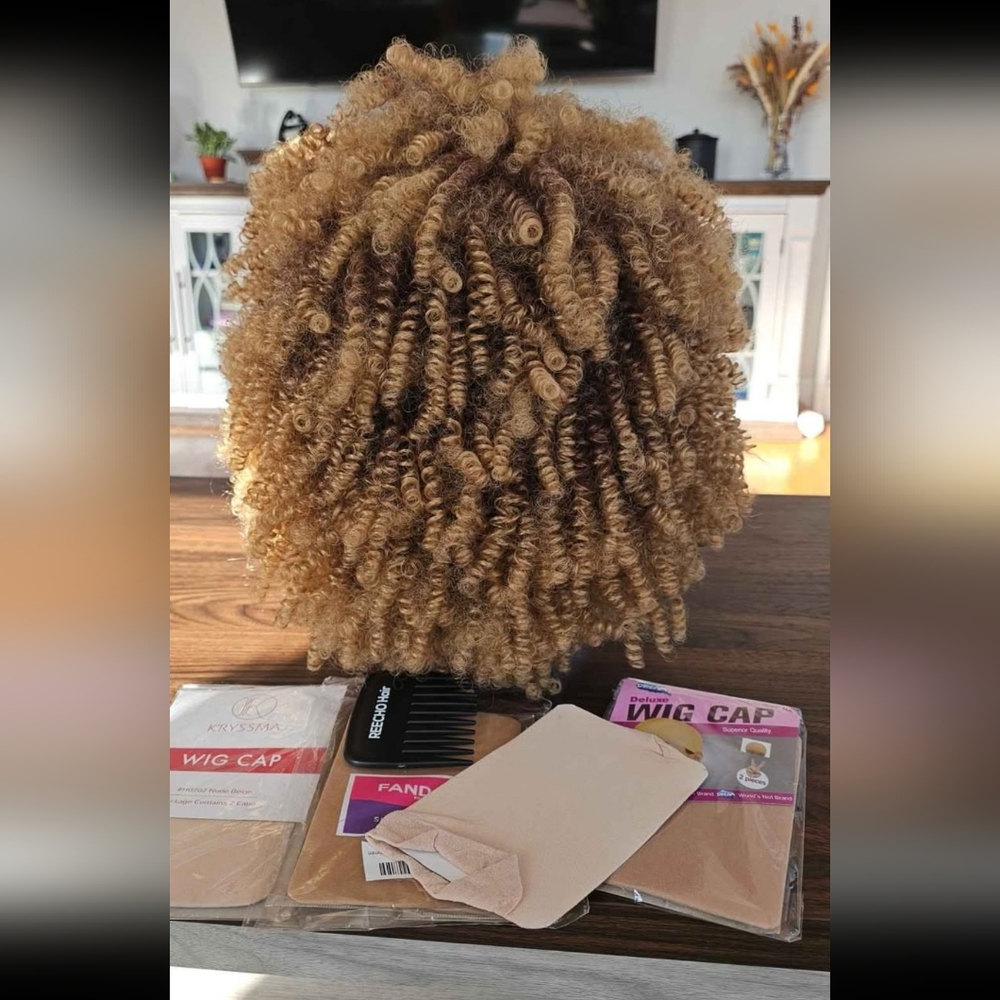 Curly Dirty Blonde Afro Style Wig - Picture 3 of 7